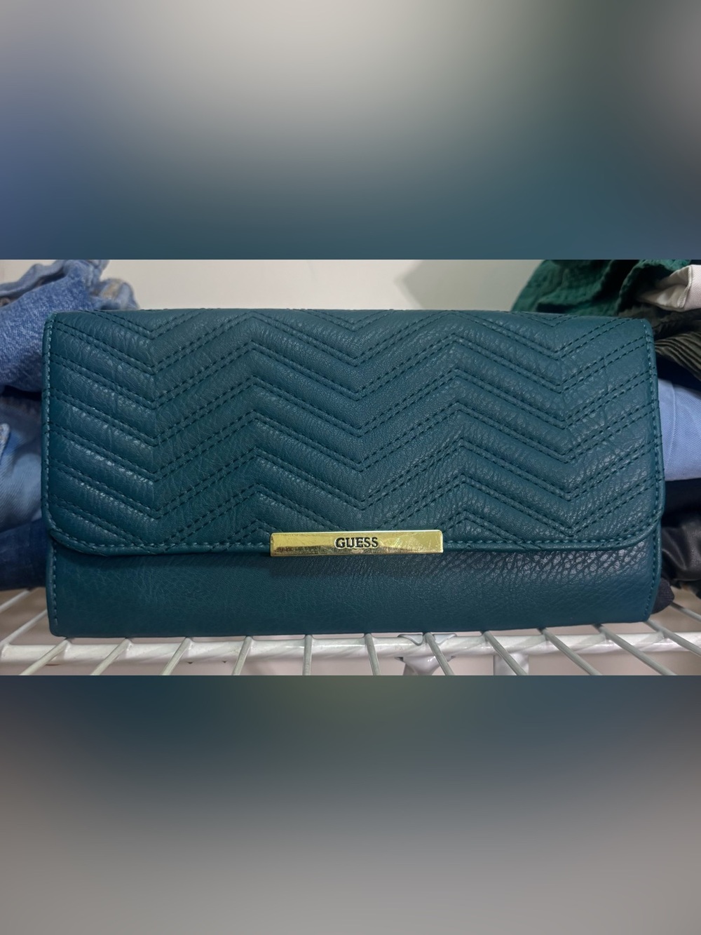 GUESS Chevron Quilted Continental Wallet - Teal